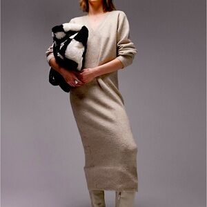 Topshop Long Sleeve Beige Sweater Dress (Small)
